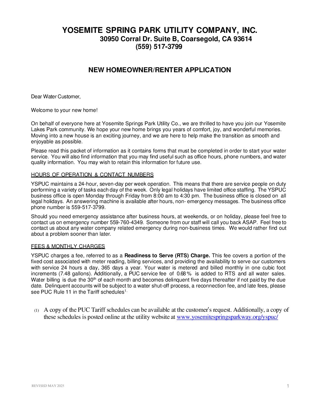 YSPUC Utility Service Application 5.25